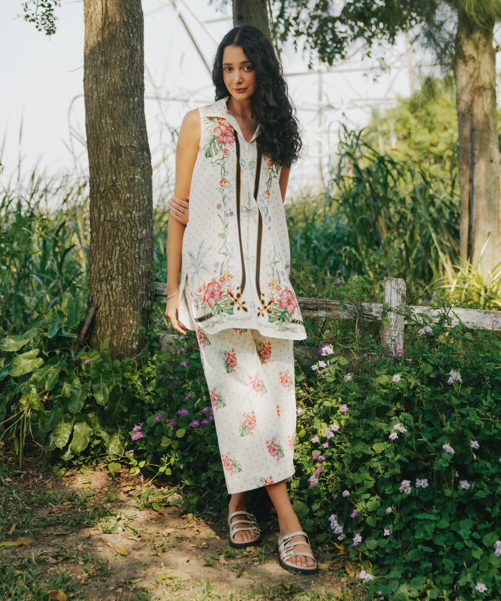 Women's RTW Cotton Viscose Printed Off White Straight Shirt