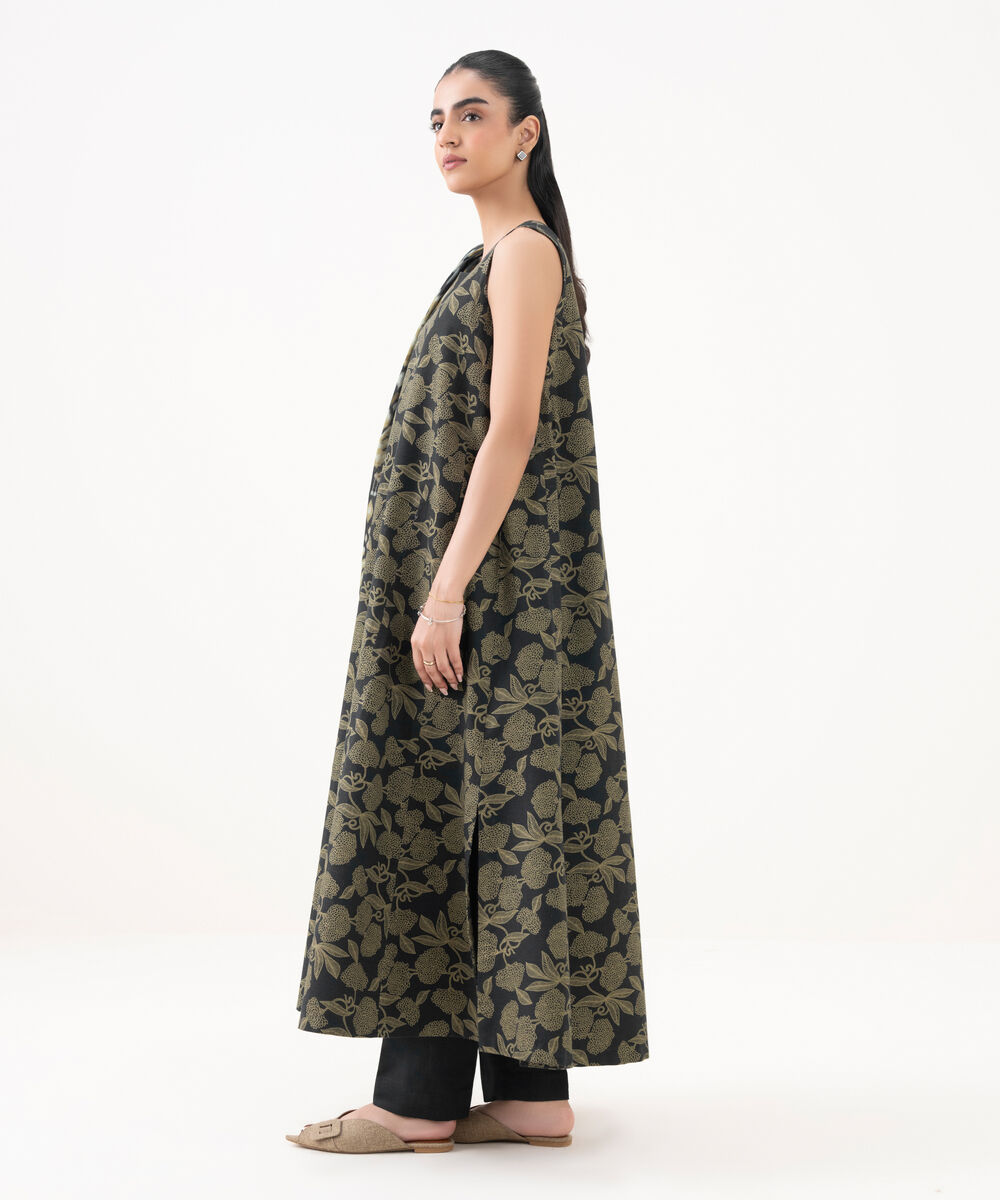 Women's Unstitched Cotton Printed Black 3 Piece Suit