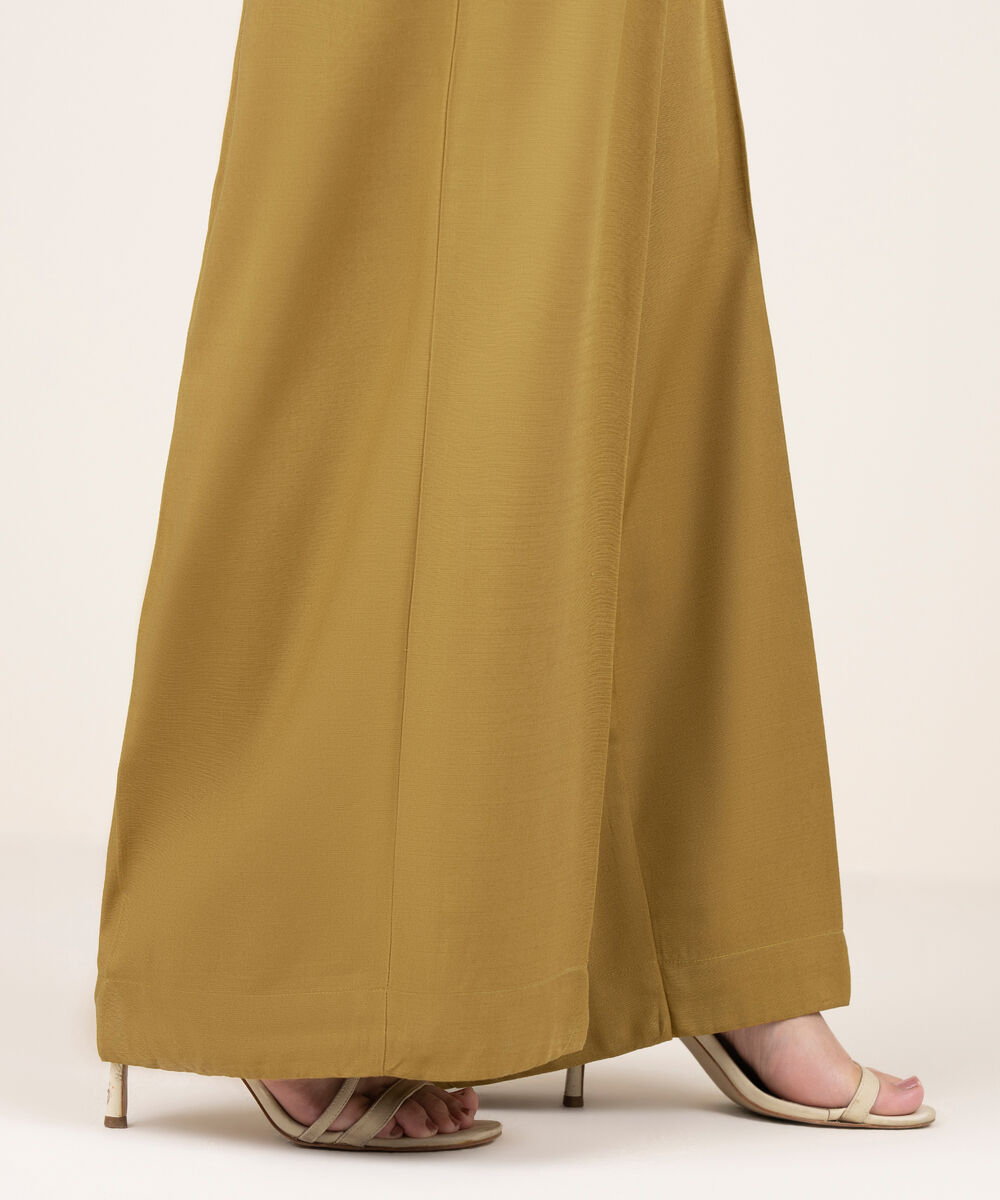 Women's RTW Herringbone Solid Brown Culottes
