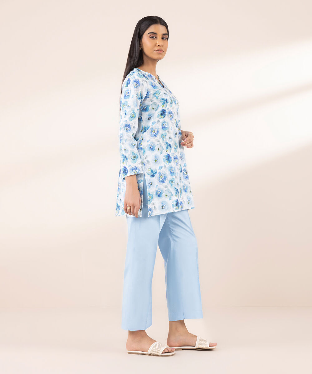 Women's RTW Lycra Blue Printed A-Line Shirt