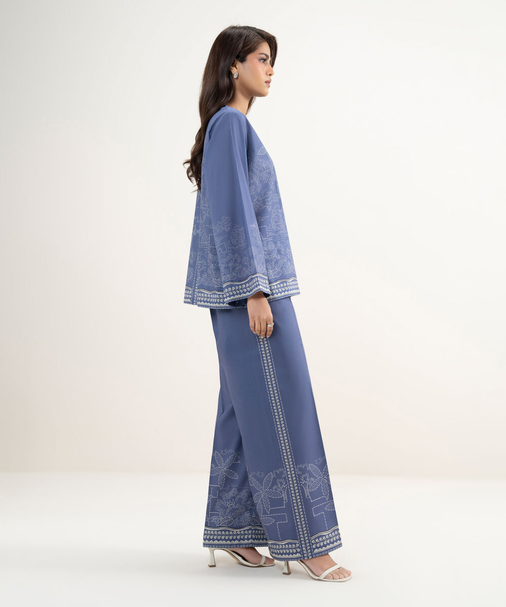 Women's RTW Lawn Printed Blue Culottes