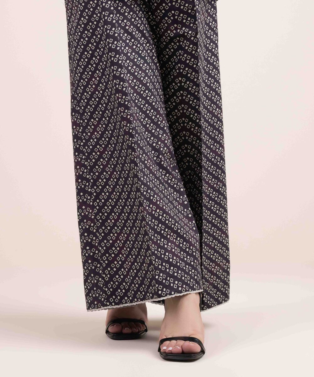 Woman - Purple Printed Cambric Flared Pants