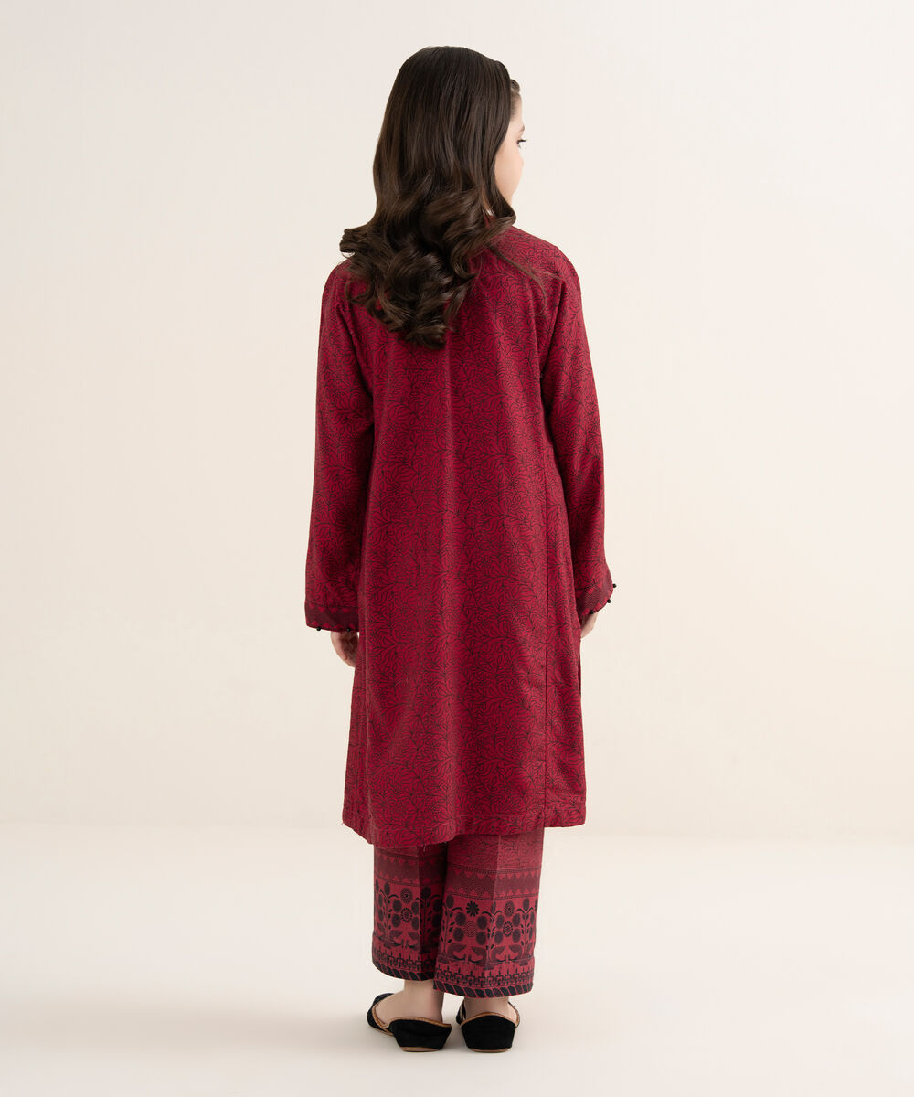 Girl's Herringbone Embroidered Red 2 Piece Set