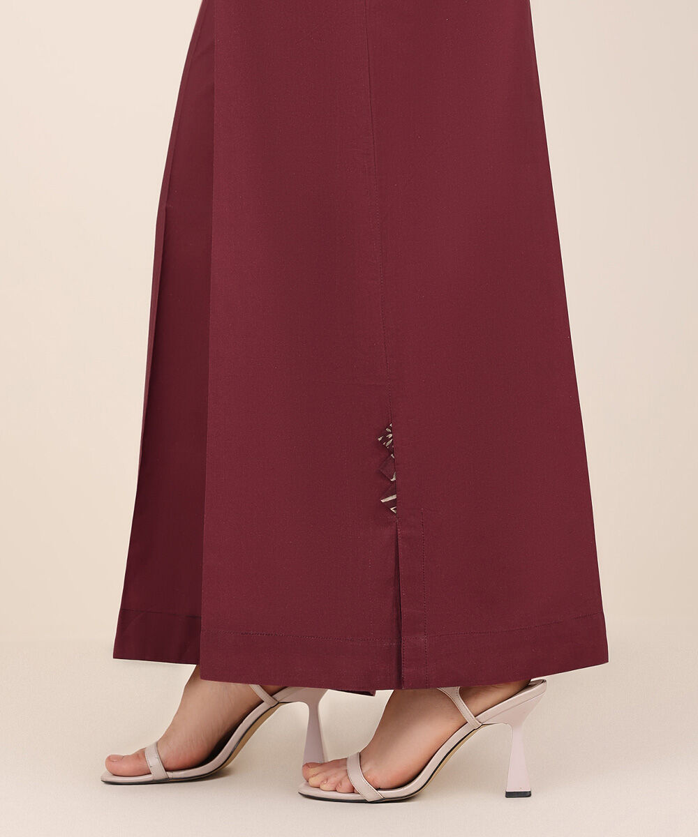 Women's RTW Cambric Red Solid Flared Pants