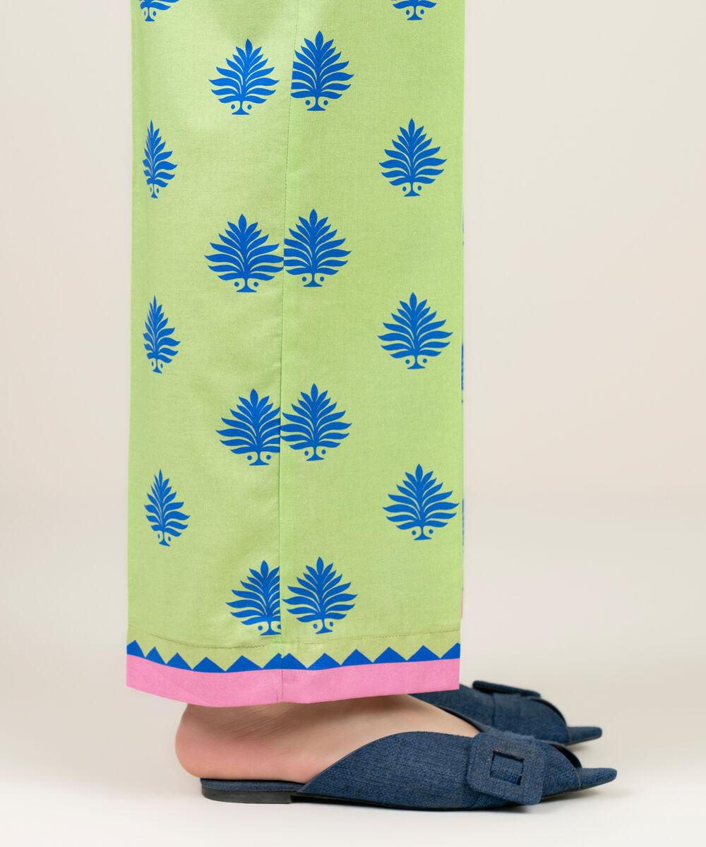 Women's RTW Cambric Printed Green Straight Pants