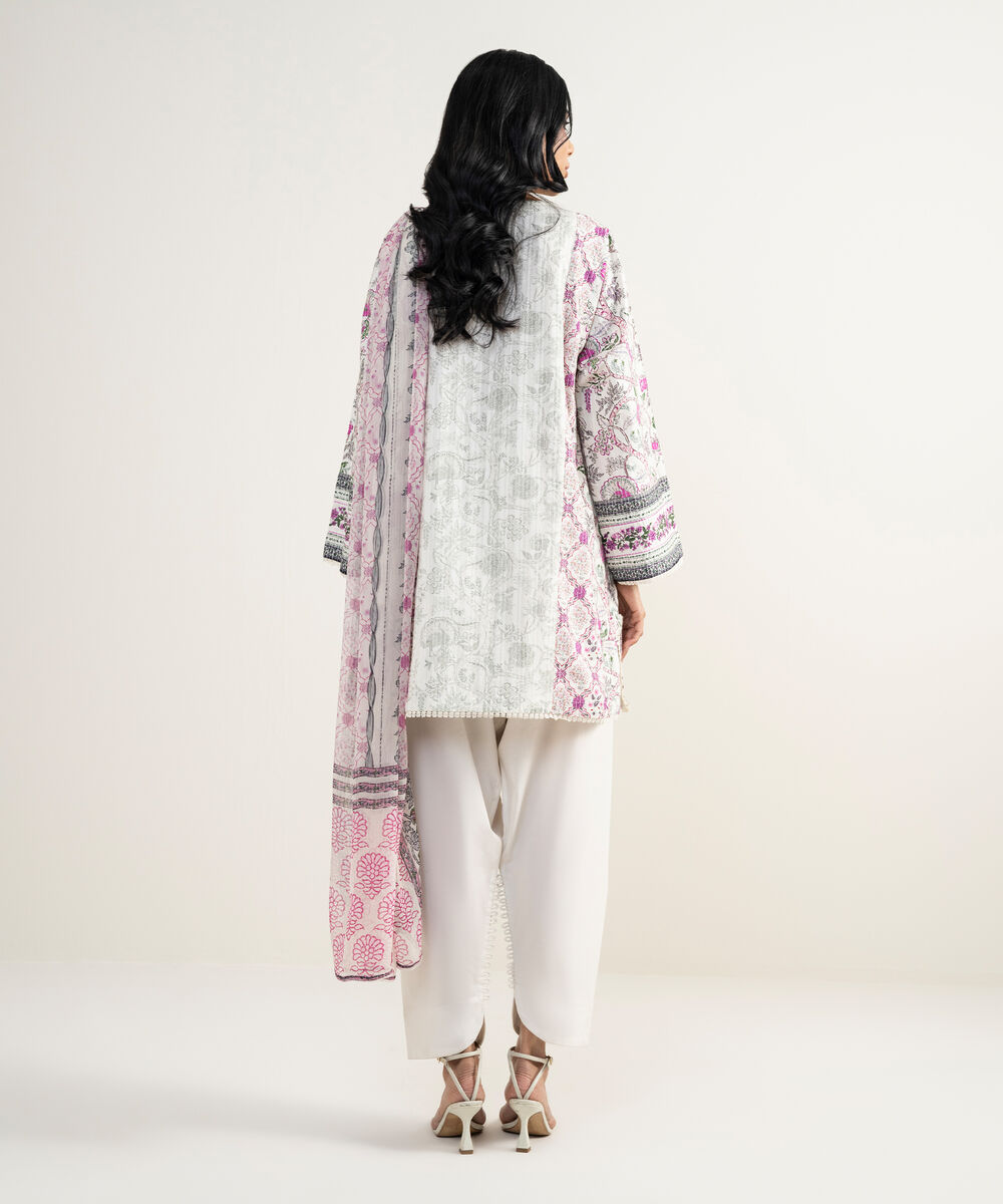 Women's RTW Cotton Embroidered Off White 3 Piece Suit