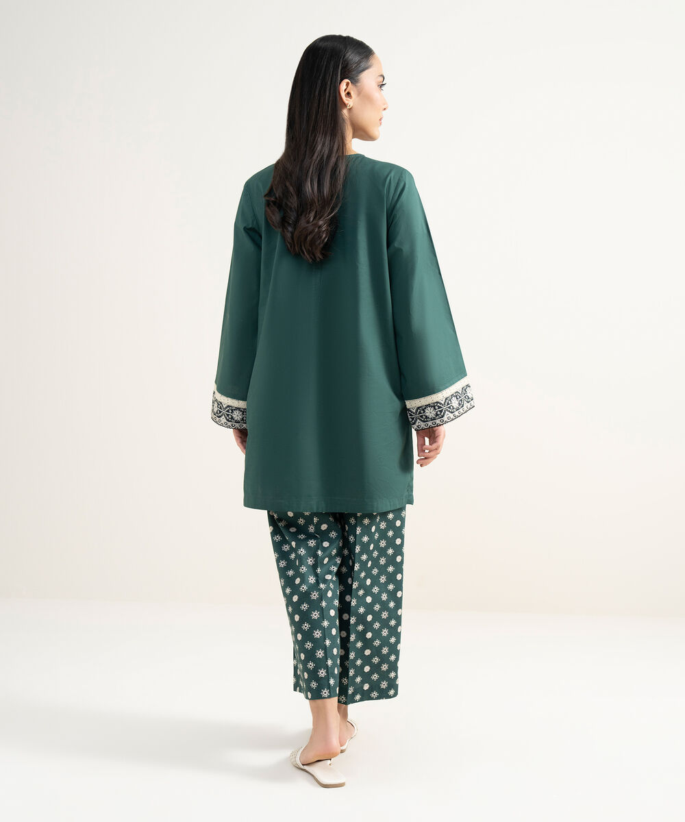 Women's RTW Cambric Solid Green Straight Shirt