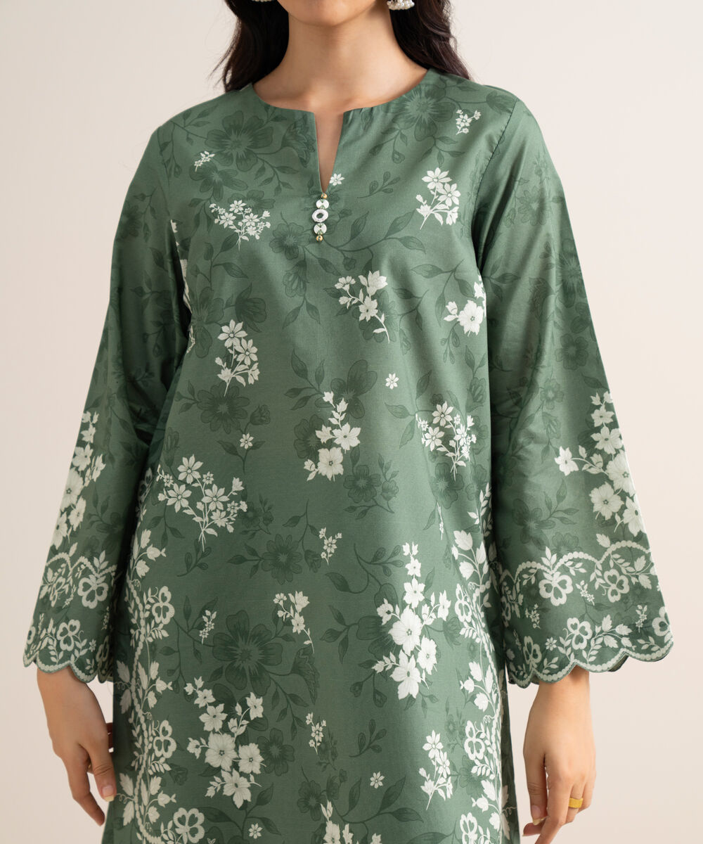 Women's Unstitched Printed Lawn Green 3 Piece Suit