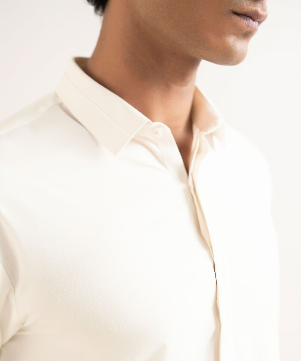 Men's Stitched Textured Wash & Wear Off White Suit