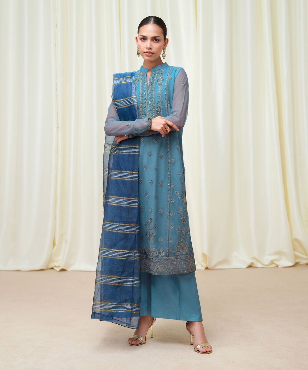 Women's Unstitched Blended Net Dyed Three Piece Suit