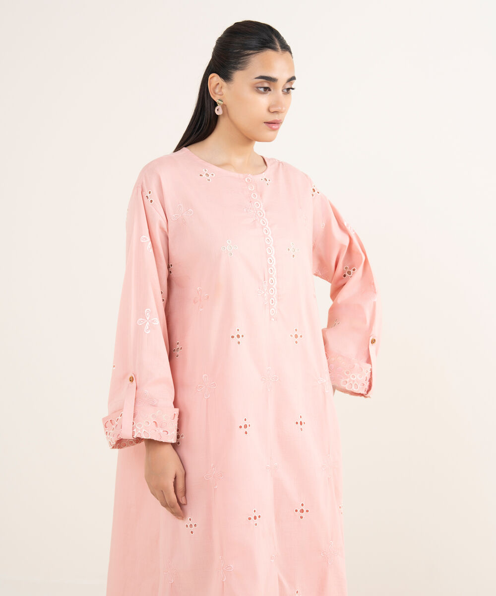Women's RTW Cross Hatch Light Pink Embroidered A-Line Shirt