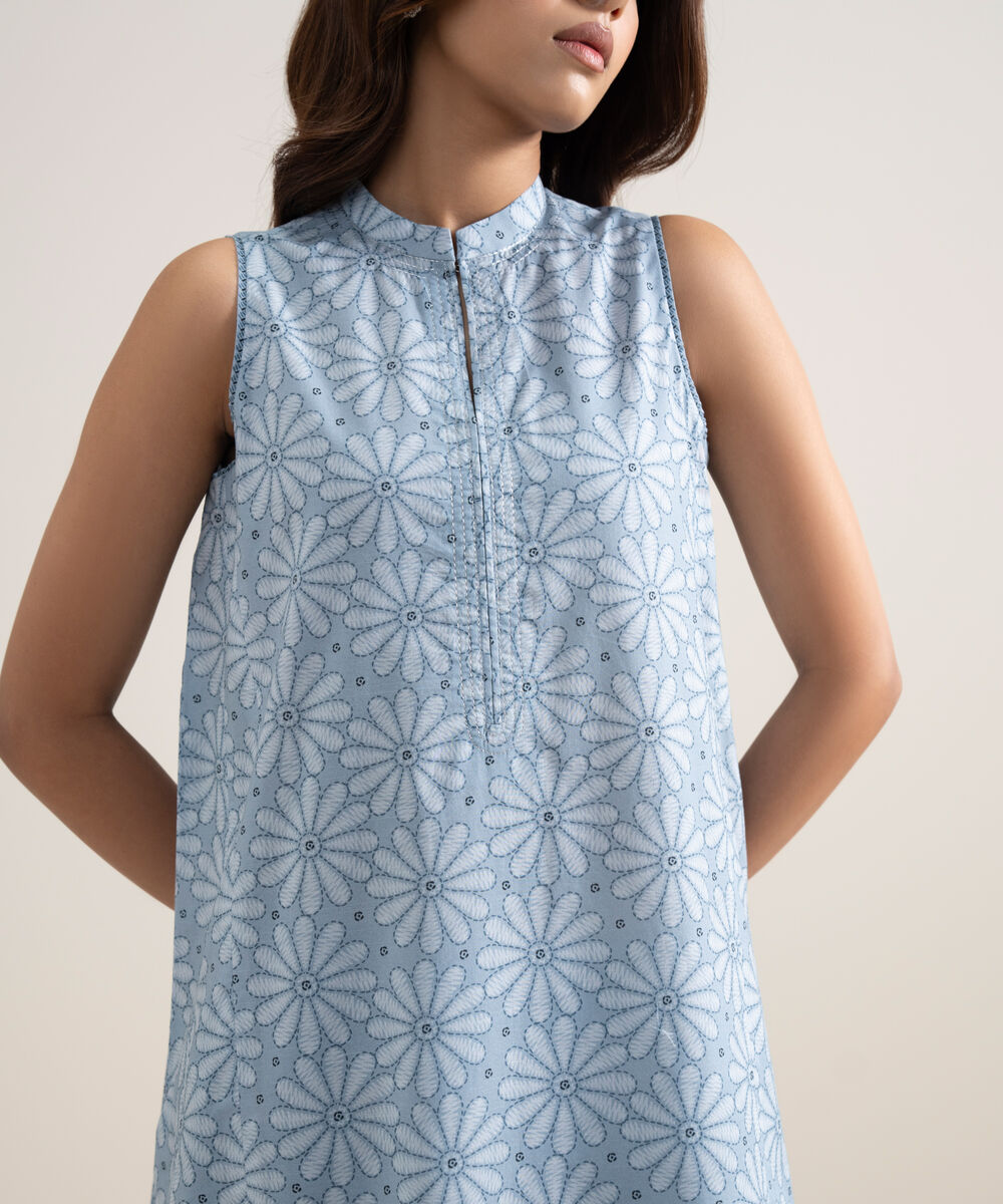 Women's Unstitched Lawn Embroidered Ice Blue 3 Piece Suit