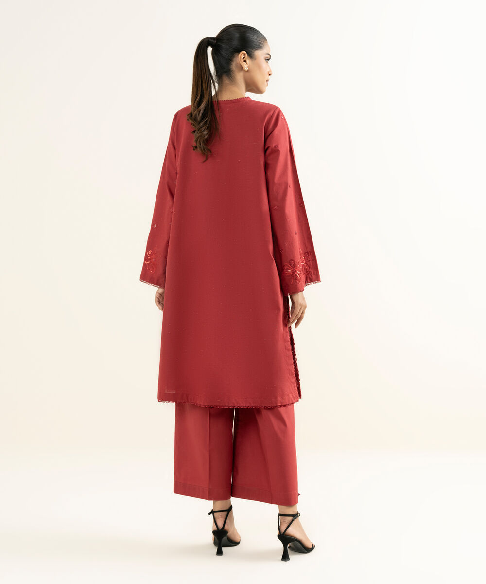 Women's RTW Multineps Embroidered Red Straight Shirt