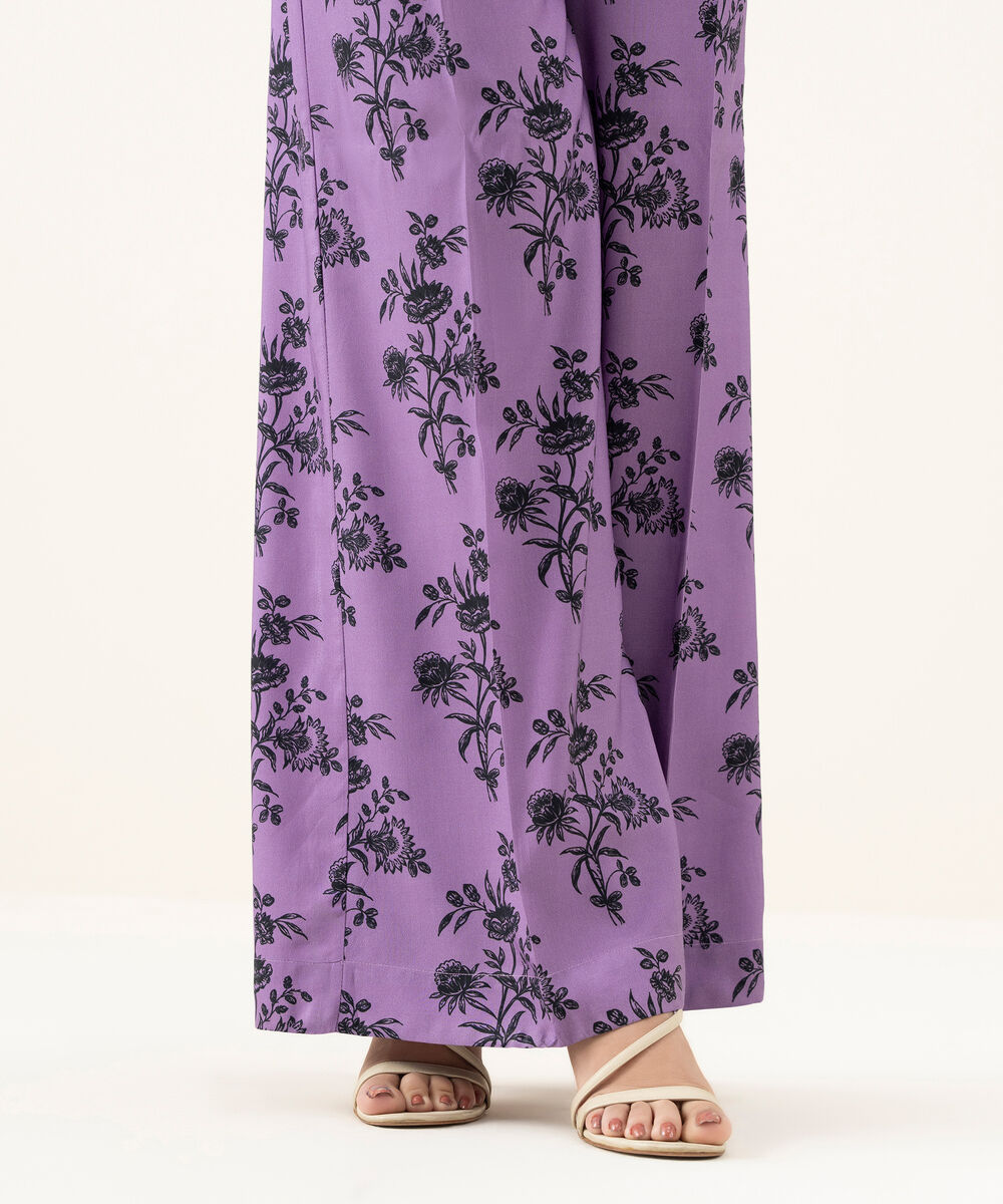 Women's RTW Linen Purple Printed Flared Pants