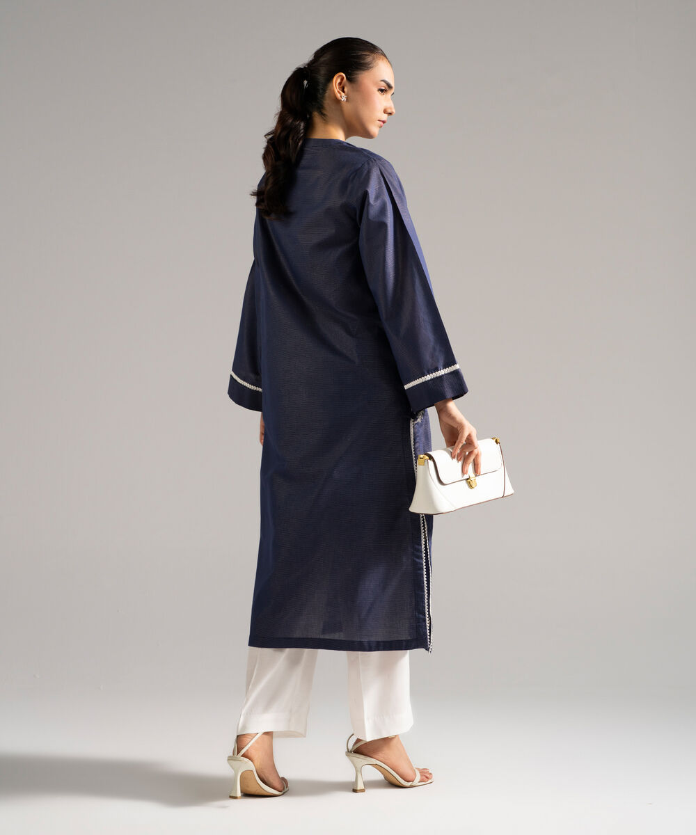 Women's RTW Zari Lawn Embroidered Blue Straight Shirt