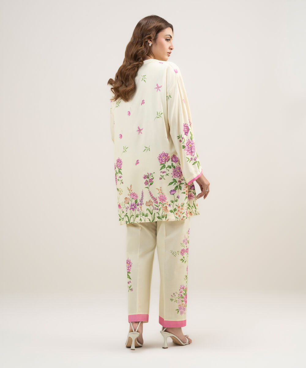 Women's RTW Dobby Printed Pale Yellow 2 Piece Suit