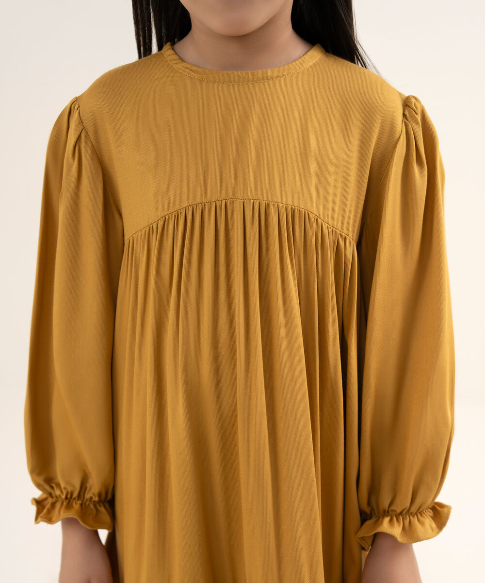 Girl's Bedford Solid Mustard Tier Dress