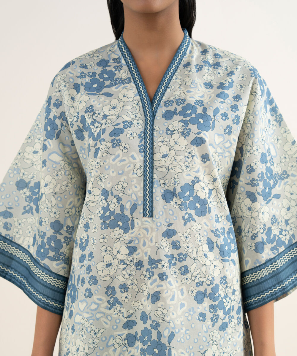 Women's Unstitched Lawn Printed Blue 2 Piece Suit