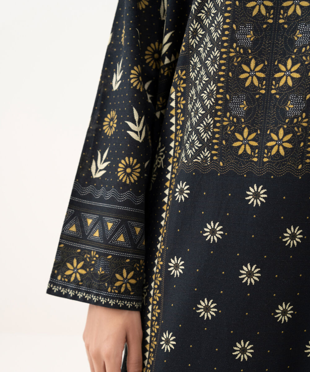 Women's RTW Cotton Printed Straight Black Shirt