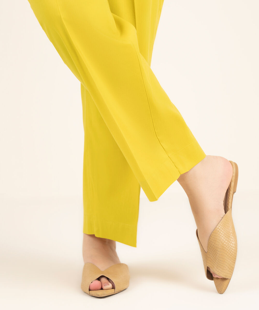 Women's RTW Cambric Solid Yellow Straight Pants