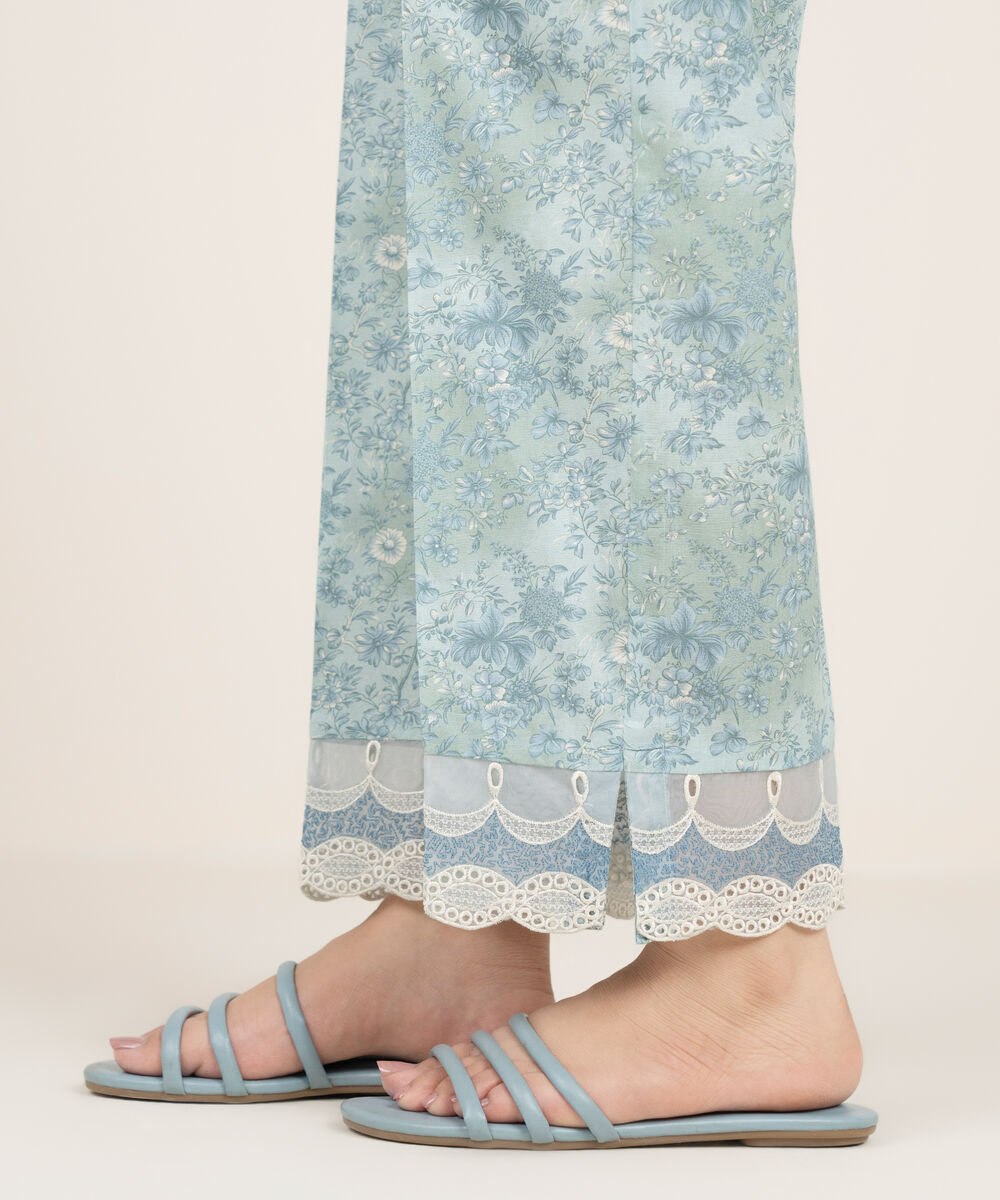 Women's RTW Cambric Embroidered Blue Straight Pants