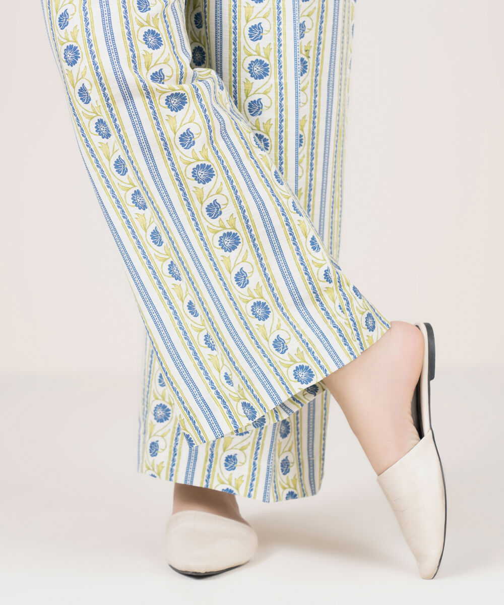 Women's RTW Light Khaddar Printed Mint Green Culottes