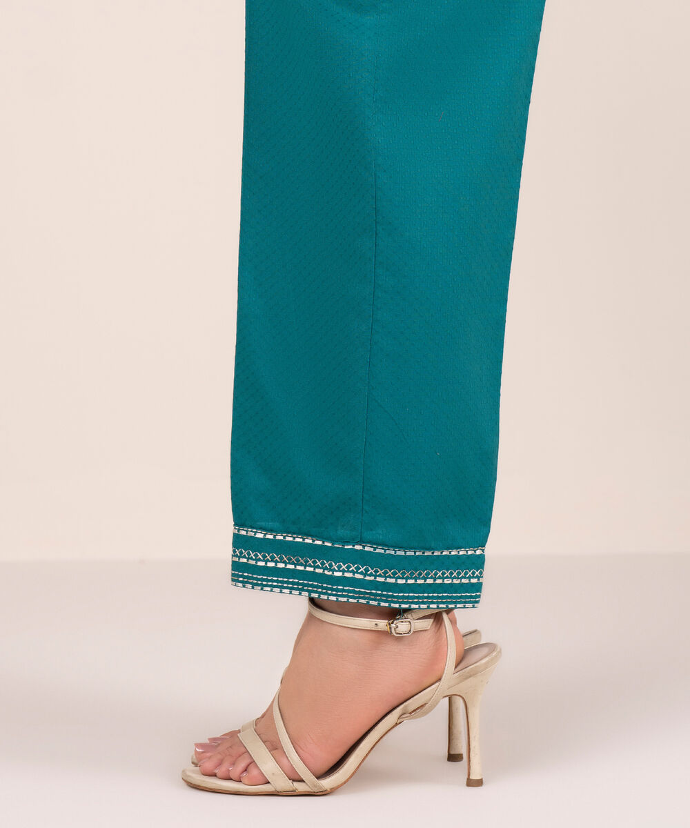Women's RTW Dobby Embroidered Green Straight Pants
