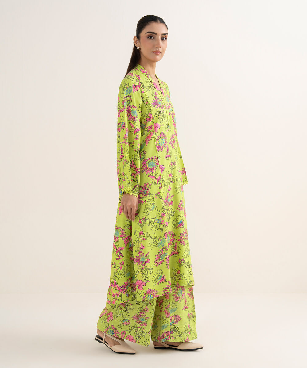 Women's RTW Herringbone Printed Green A-Line Shirt