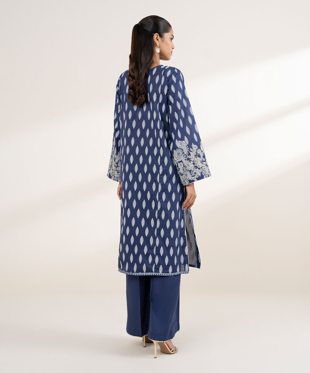 Women's RTW Lawn Blue Embroidered A-Line Shirt