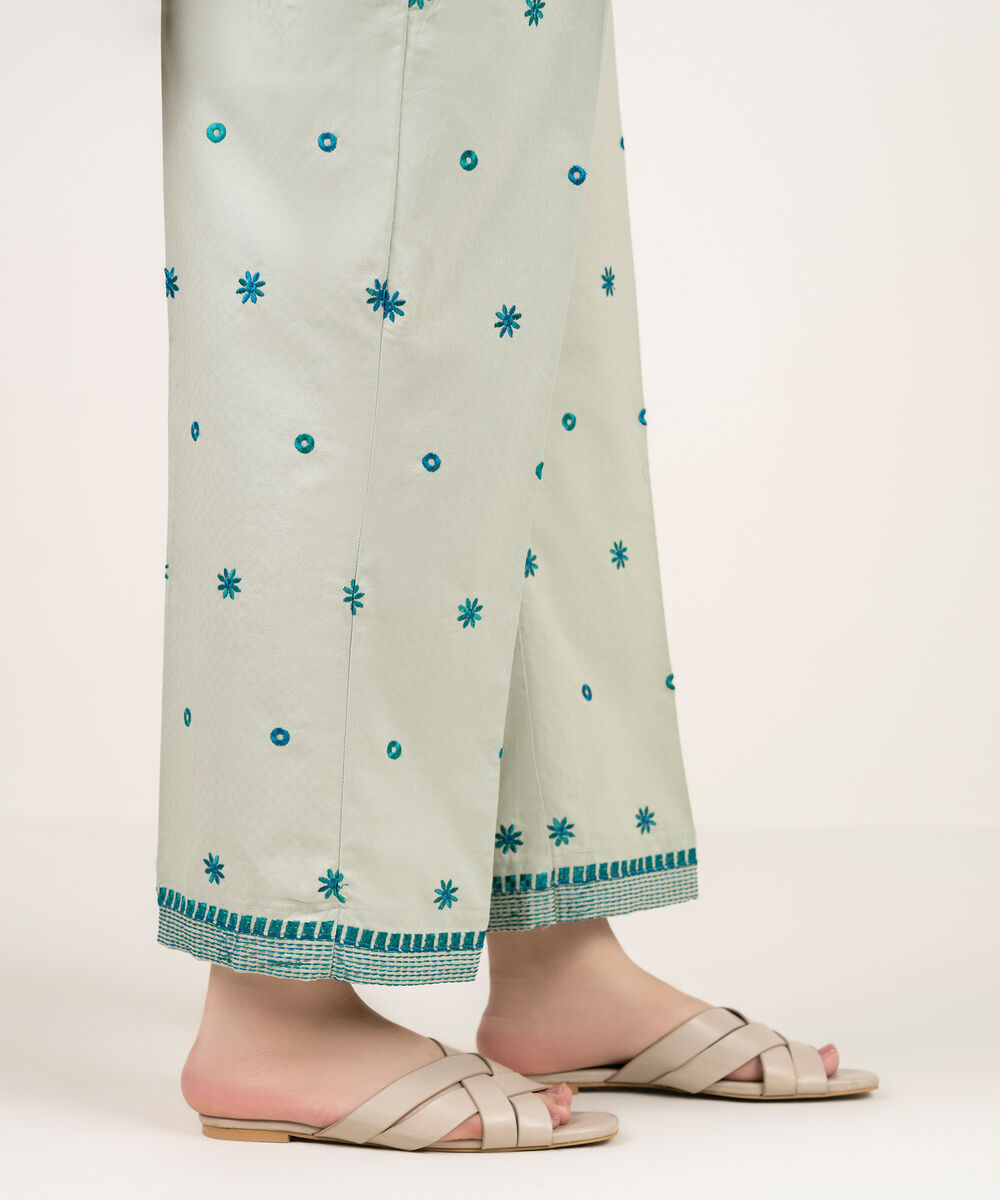 Women's RTW Dobby Embroidered Green Culottes