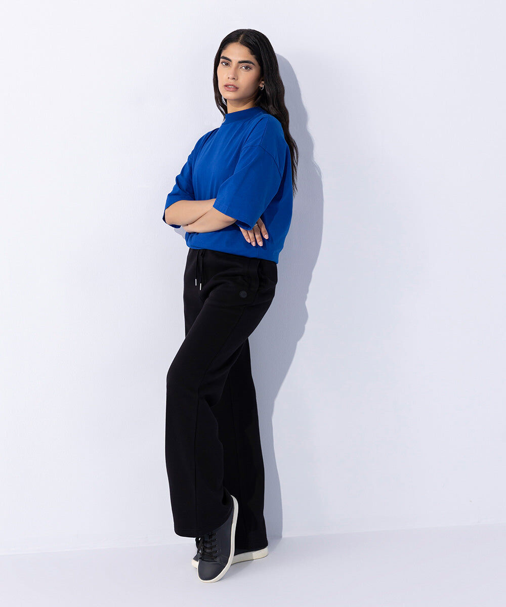 Woman - Blue T-Shirt with Raised Neck