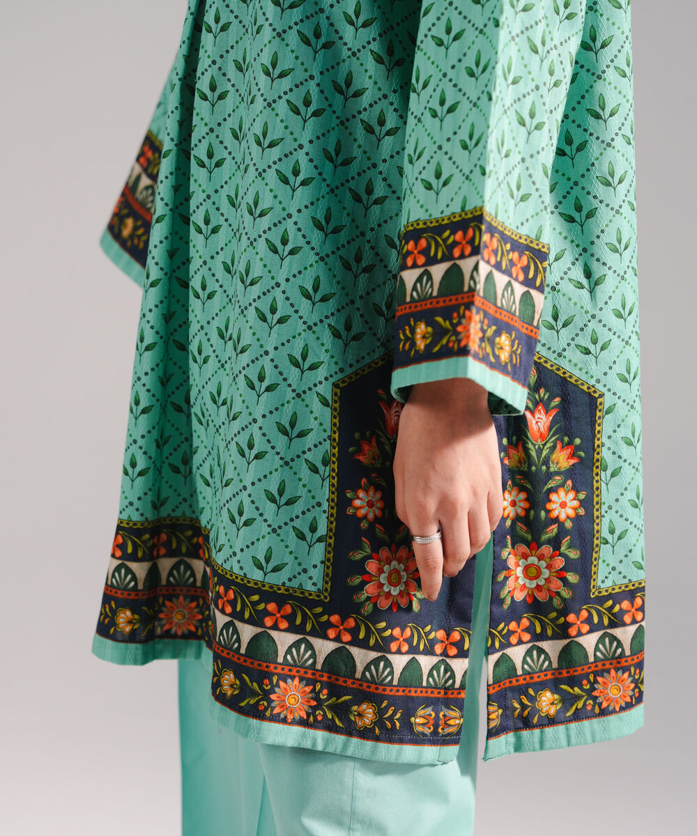 Women's RTW Leno Kara Printed Turquoise 3 Piece Suit