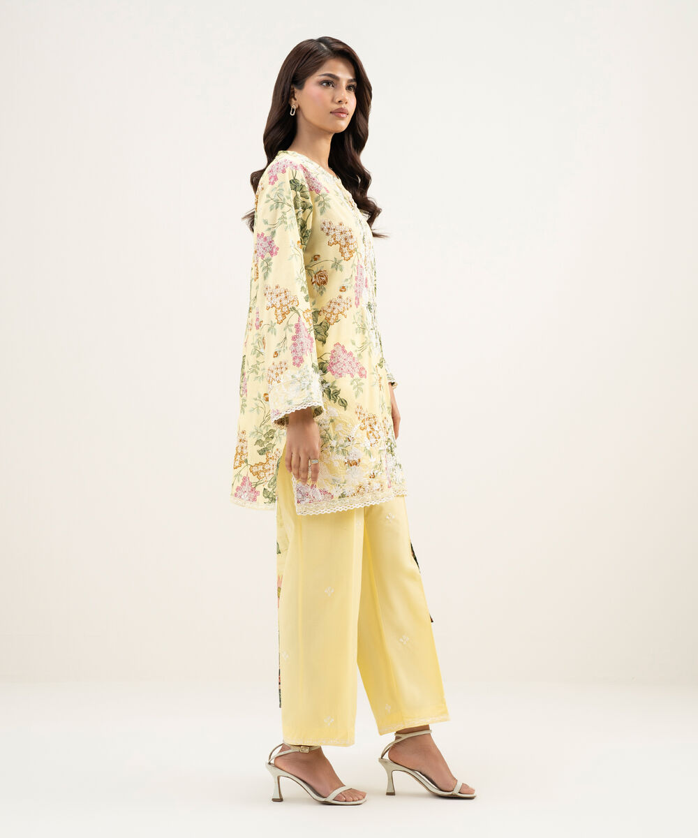 Women's RTW Lawn Embroidered Yellow 3 Piece Suit