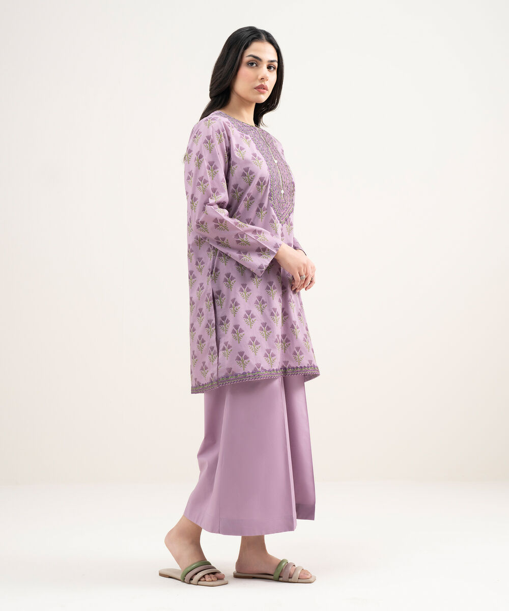 Women's RTW Lawn Embroidered Purple Straight Shirt