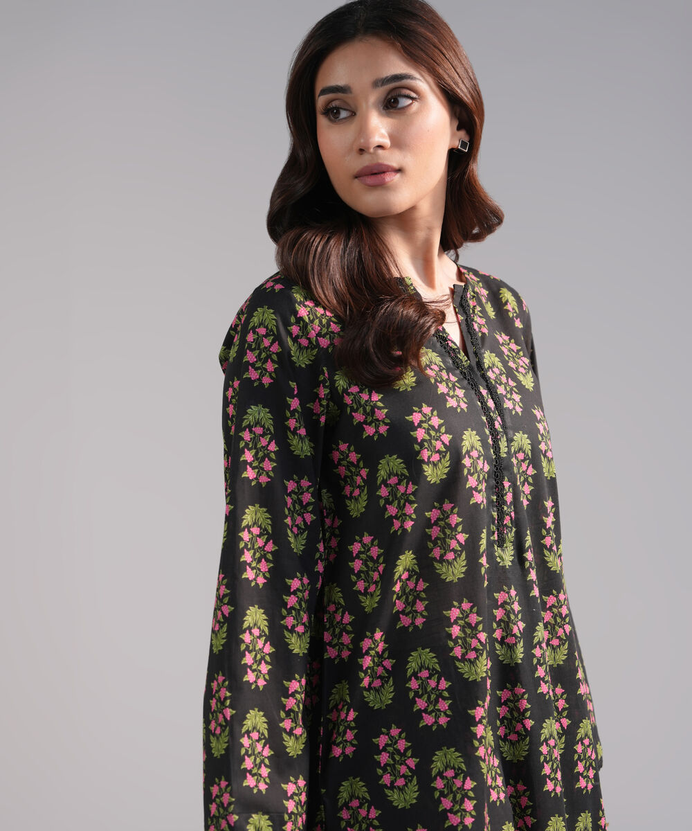 Women's RTW Crosshatch Printed Black Straight Shirt