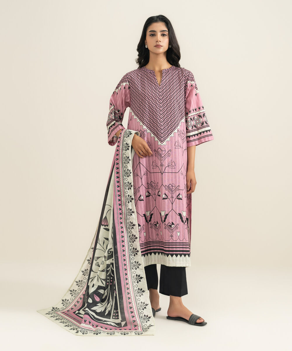 Women's RTW Textured Cotton Printed Pink A-Line Shirt