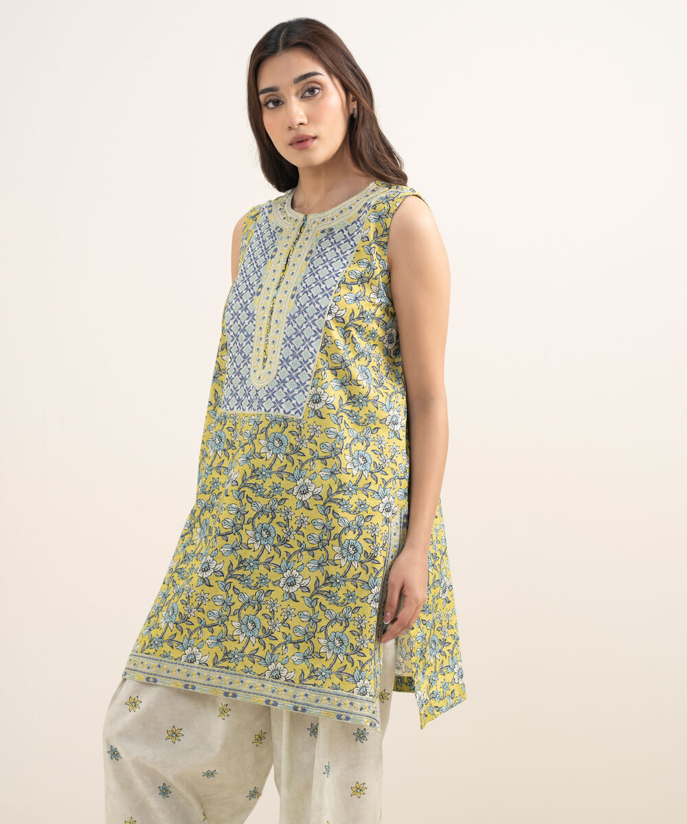 Women's RTW Dobby Embroidered Lime Green 2 Piece Suit