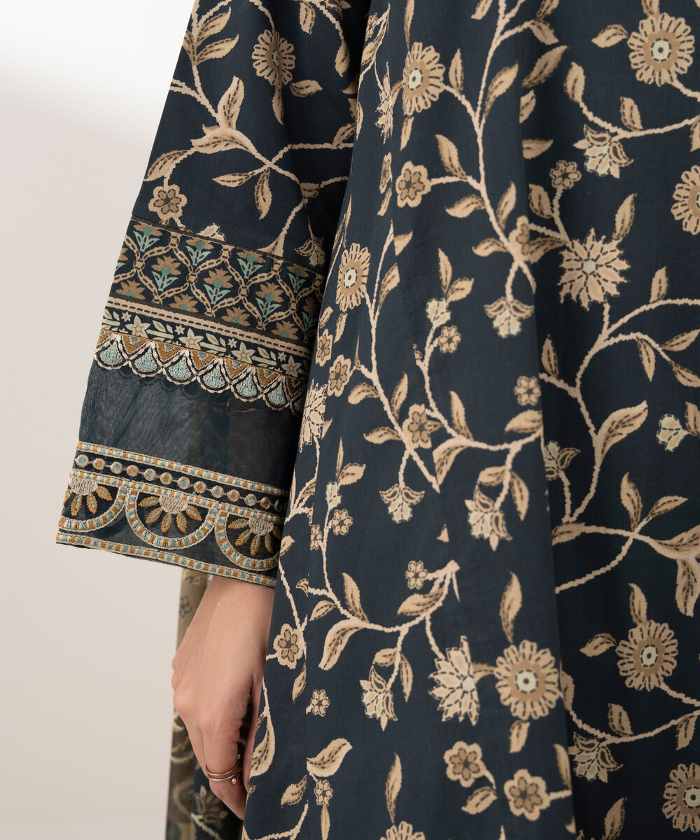 Women's Unstitched Lawn Printed Black 3 Piece Suit