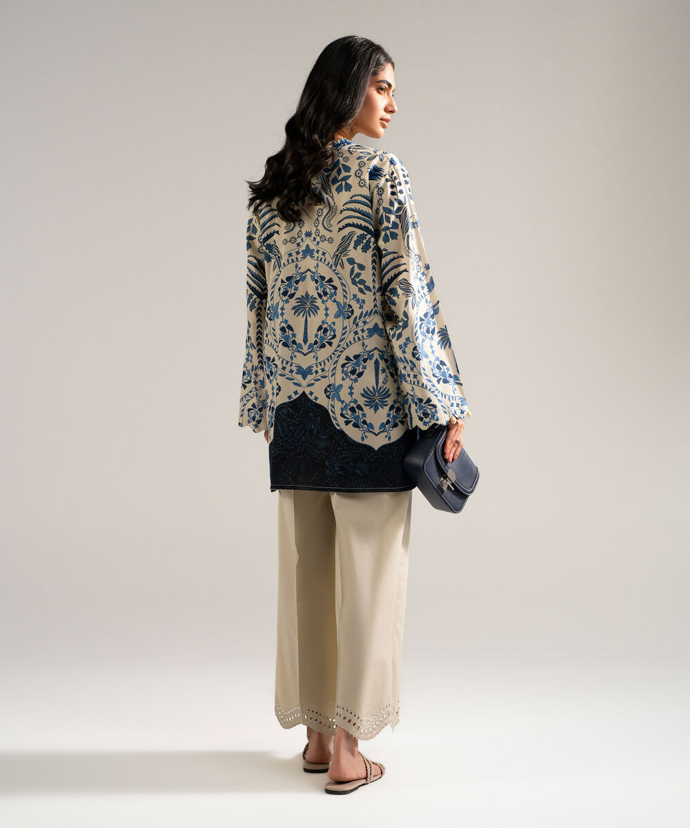 Women's RTW Dobby Printed Grey Straight Shirt
