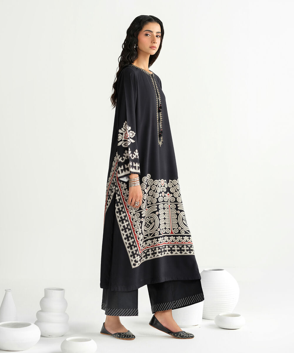 Women's RTW Arabic Lawn Black Printed Boxy Shirt