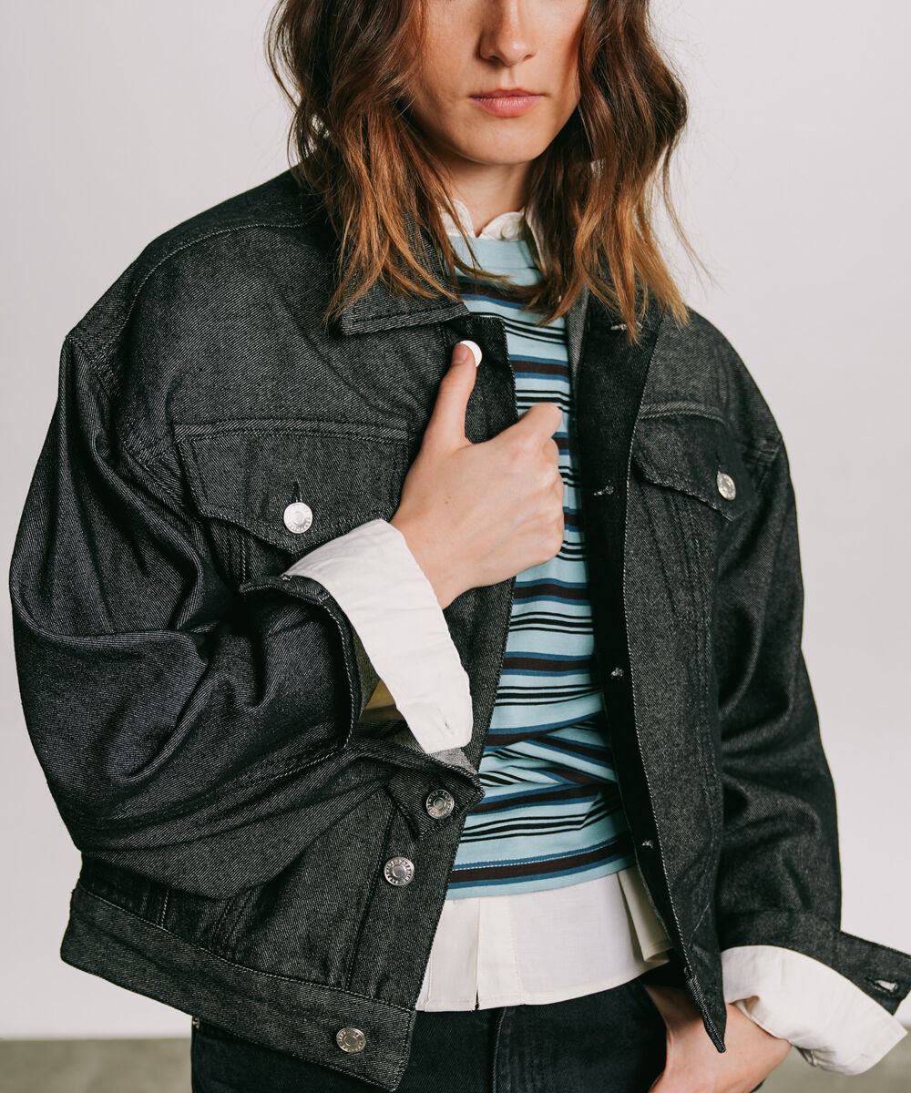 Women's Western Wear Black Denim Trucker Jacket