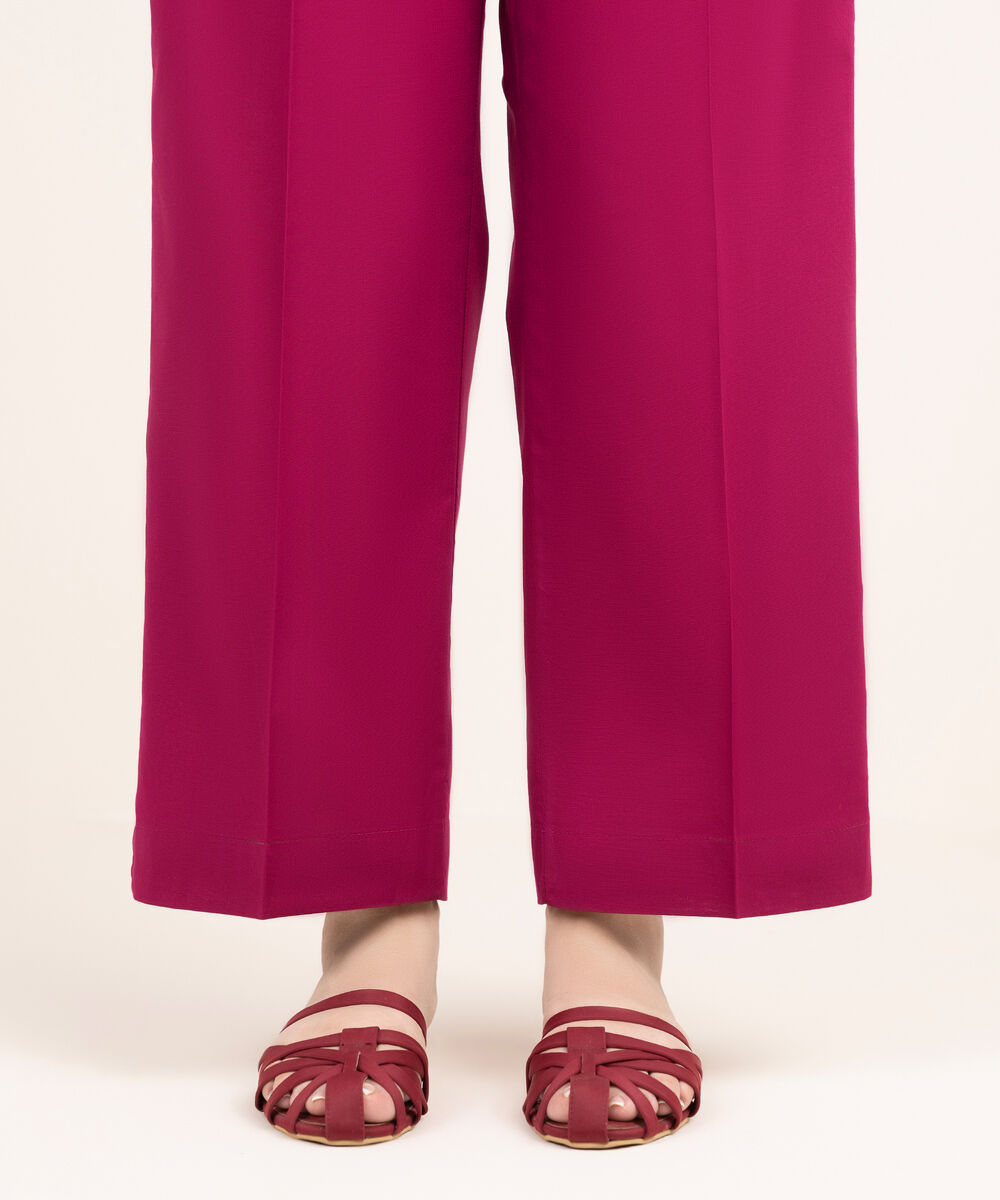 Women's RTW Cambric Pink Solid Straight Pants