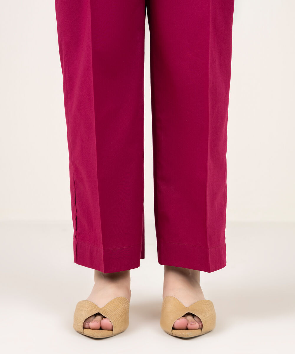Women's RTW Cambric Solid Pink Straight Pants