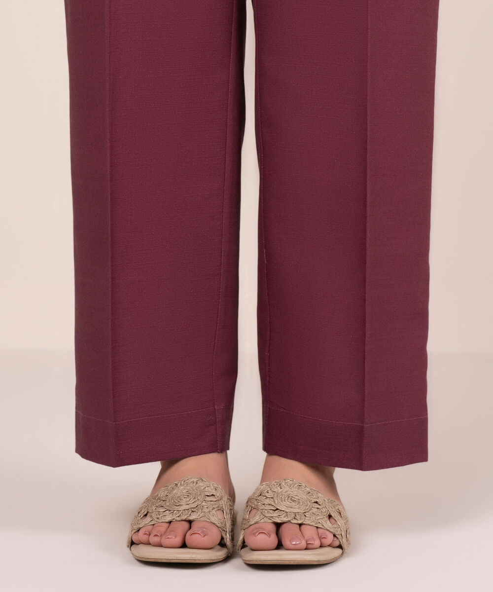 Women's RTW Cambric Solid Purple Straight Pants