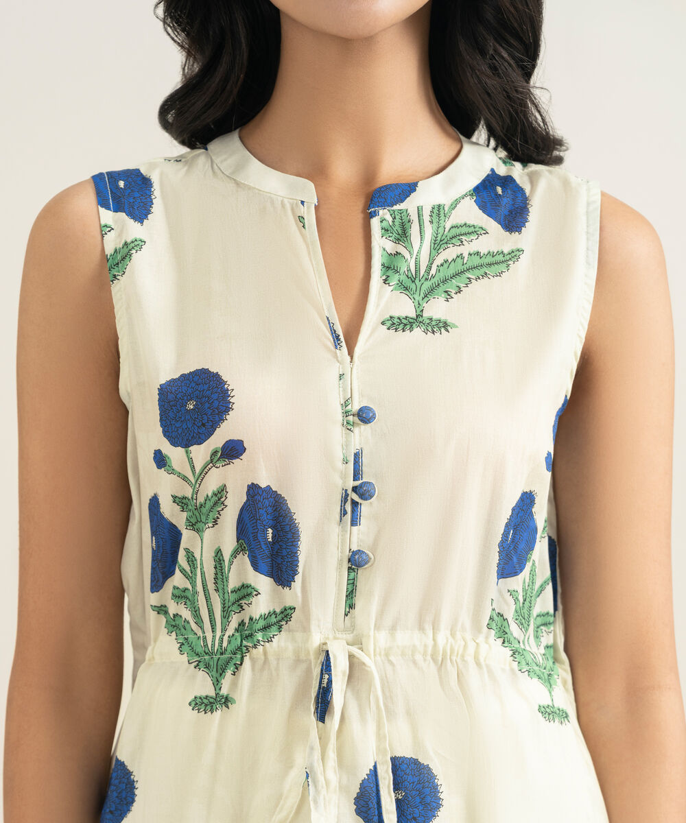 Women's RTW Lawn Printed Off White Dress Shirt