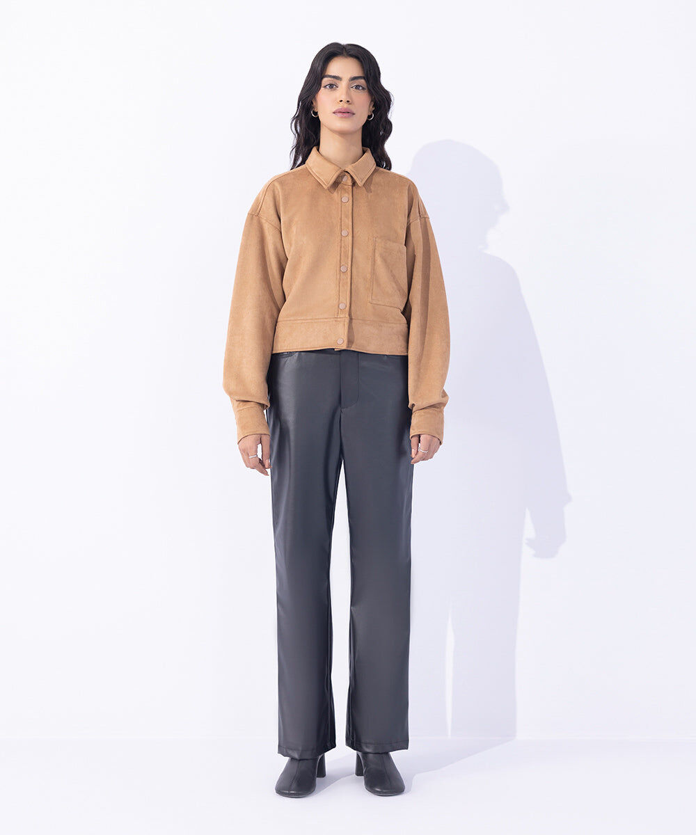 Woman - Brown Suede Cropped Jacket