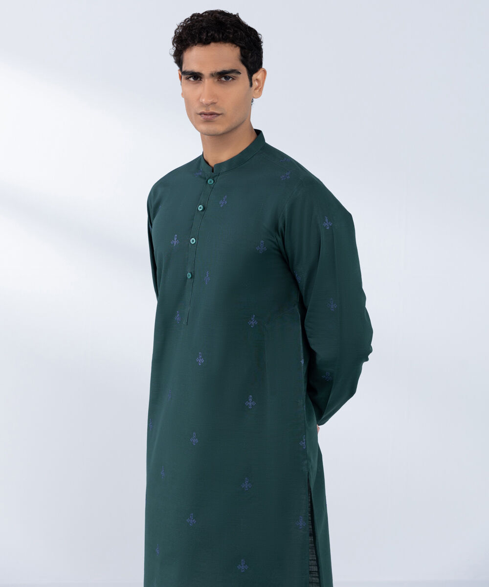Men's Stitched Teal Cotton Khaddar Kurta