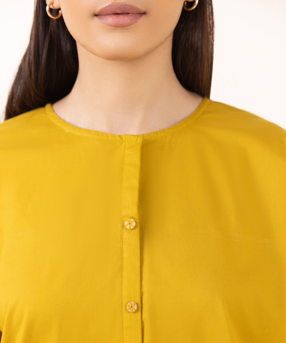 Woman - Yellow Solid Cambric Shirt