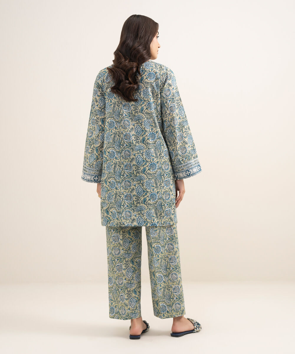 Women's RTW Dobby Embroidered Green 2 Piece Suit