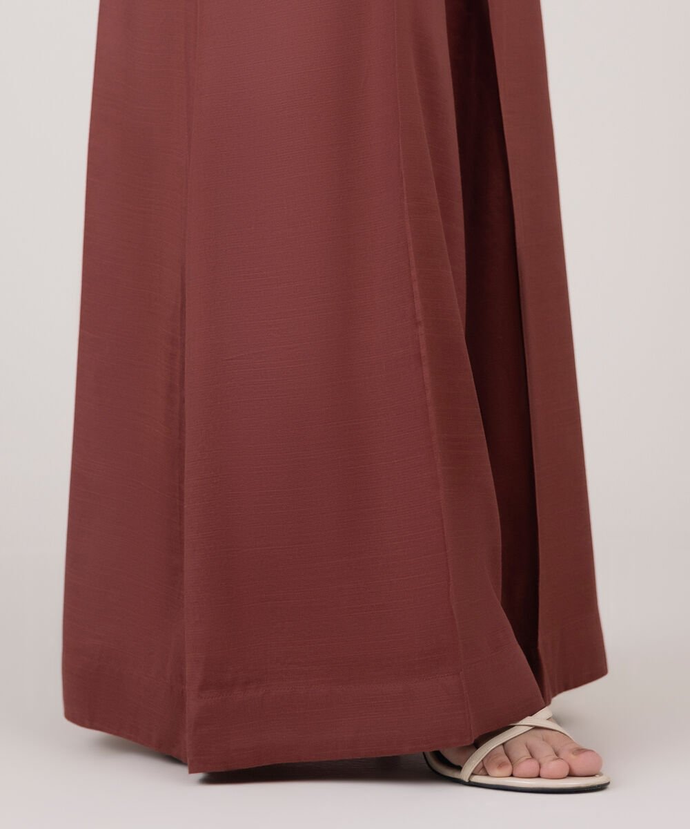 Women's RTW Viscose Raw Silk Brown Solid Sharara